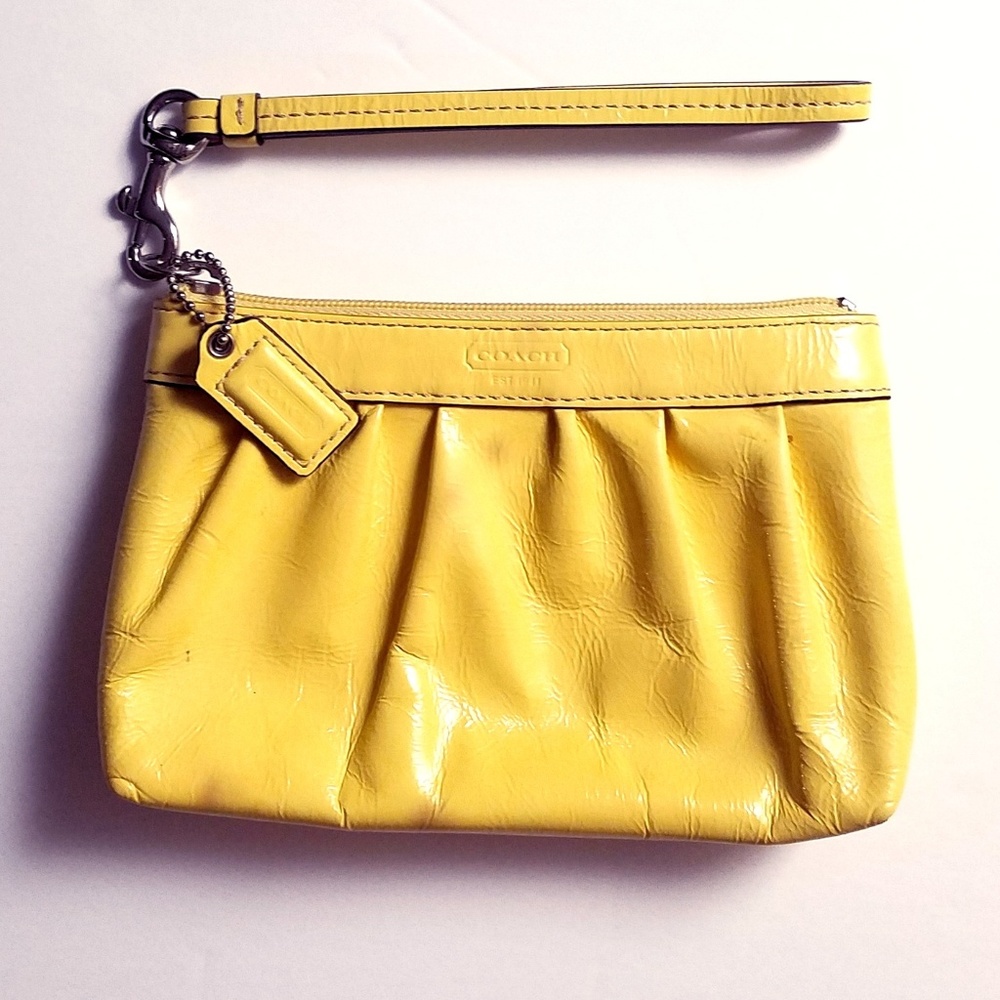 COACH Yellow Patent Leather Wristlet Clutch Purse